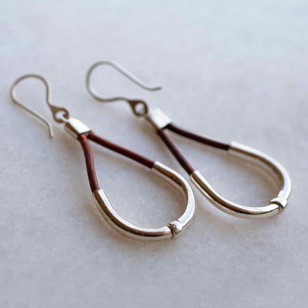 Calista - Sterling Silver Bosal Horseshoe Earring on Brown Leather Urban-Equestrian