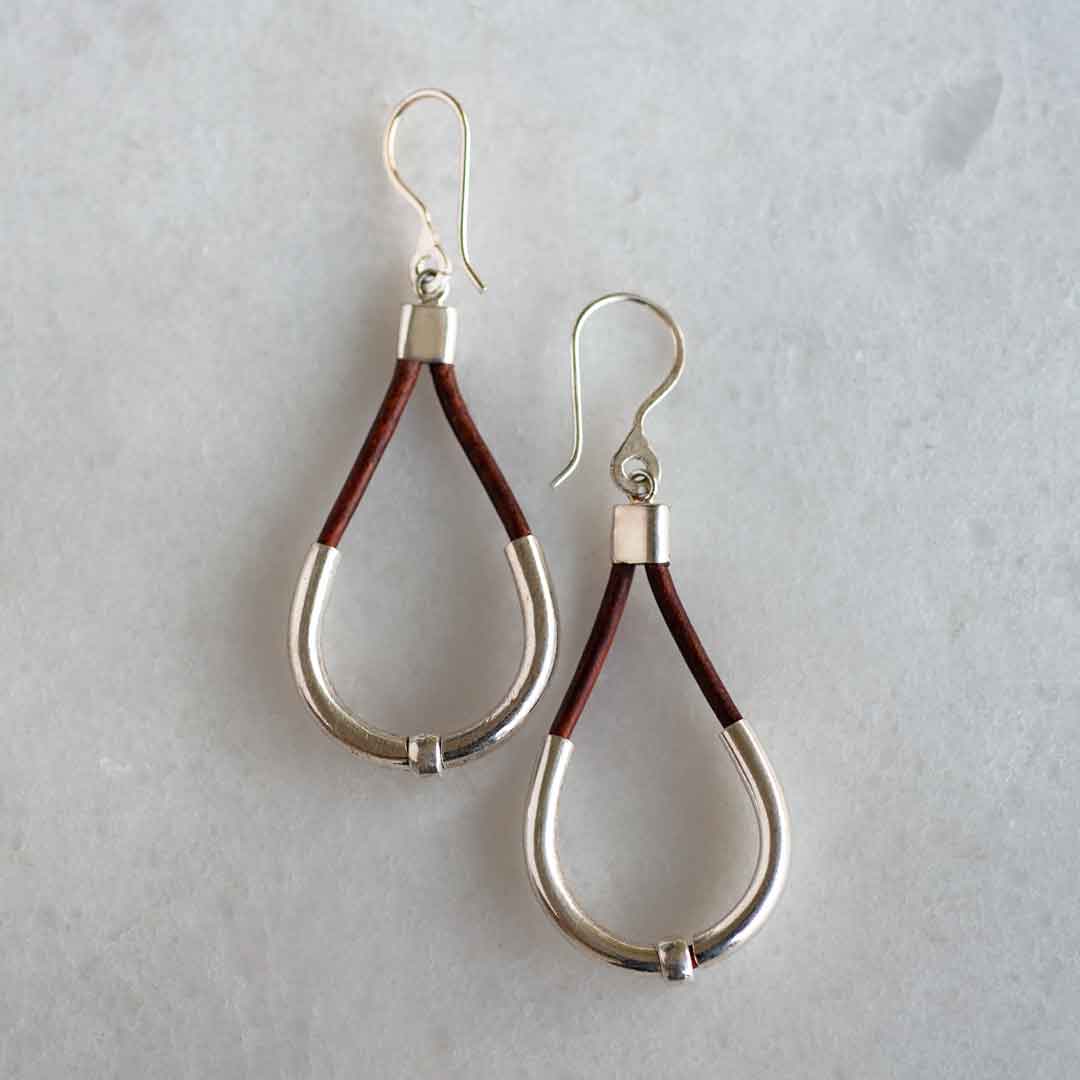 Calista - Sterling Silver Bosal Horseshoe Earring on Brown Leather Urban-Equestrian