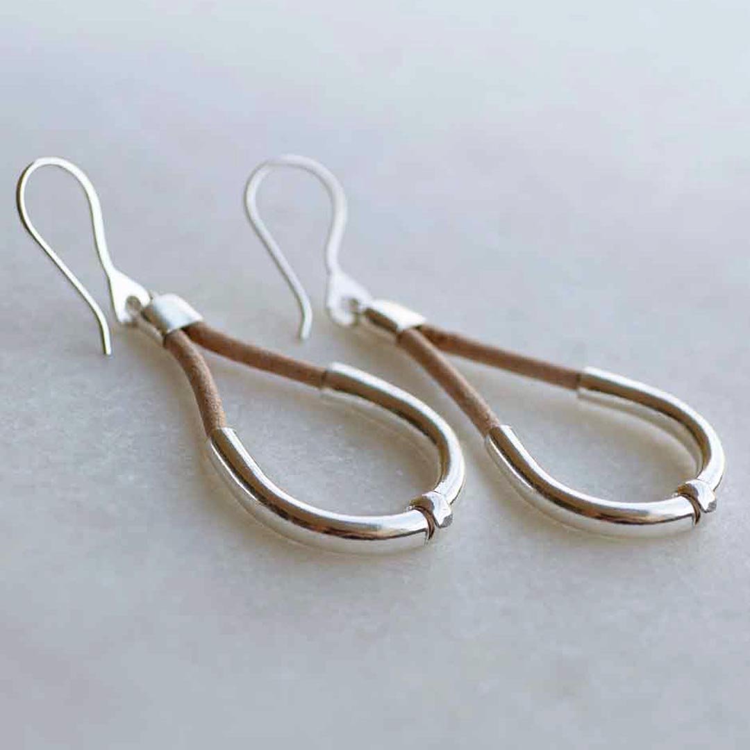Calista - Sterling Silver Bosal Horseshoe Earring on Natural Leather Urban-Equestrian