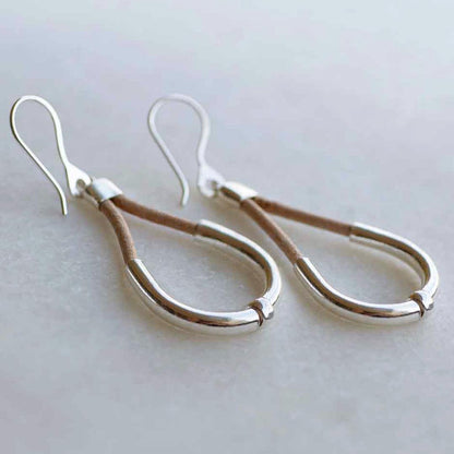 Calista - Sterling Silver Bosal Horseshoe Earring on Natural Leather Urban-Equestrian