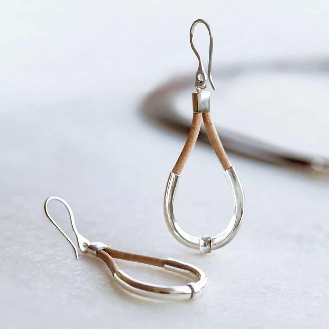 Calista - Sterling Silver Bosal Horseshoe Earring on Natural Leather Urban-Equestrian