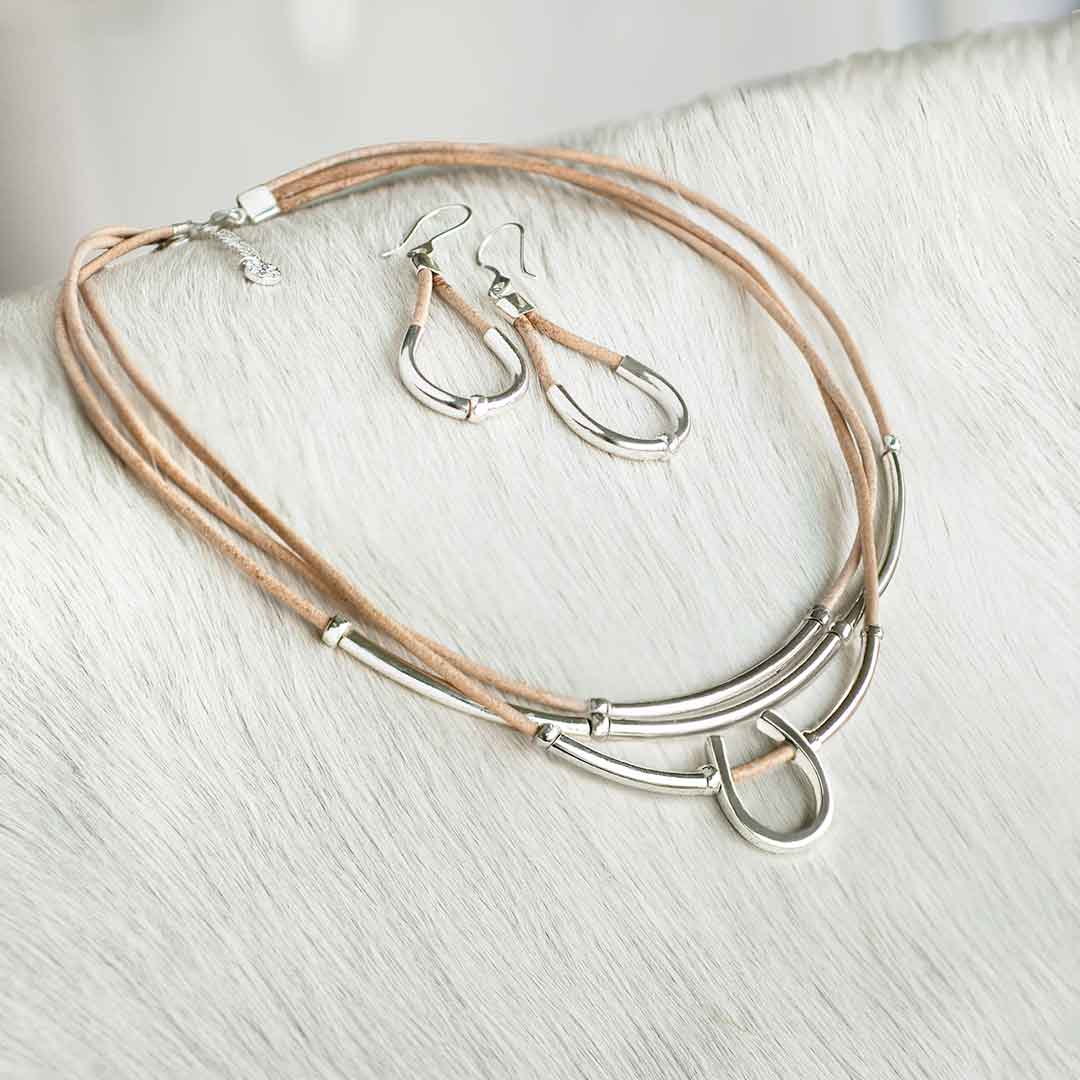 Calista - Sterling Silver Bosal Horseshoe Earring on Natural Leather Urban-Equestrian