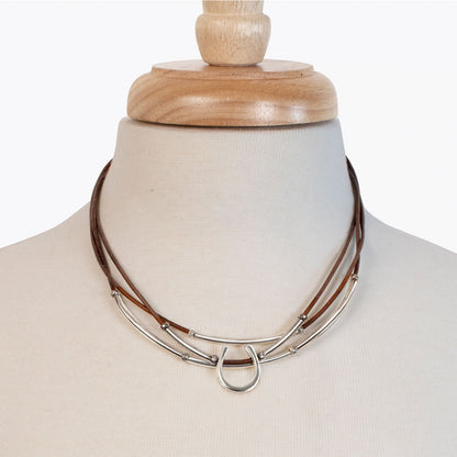 Calista - Equestrian Horseshoe Necklace on Brown Leather Urban-Equestrian