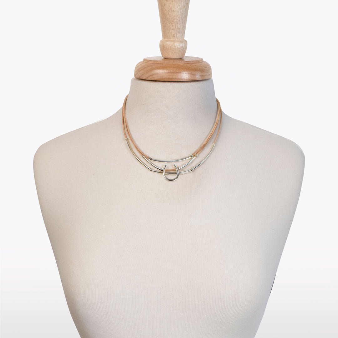 Calista - Equestrian Horseshoe Necklace on Natural Leather Urban-Equestrian