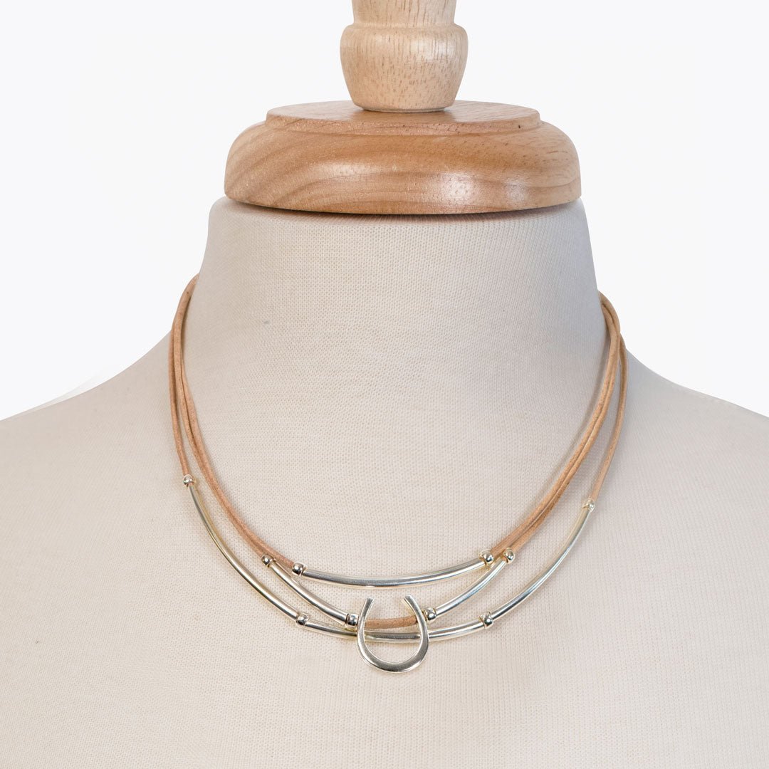 Calista - Equestrian Horseshoe Necklace on Natural Leather Urban-Equestrian