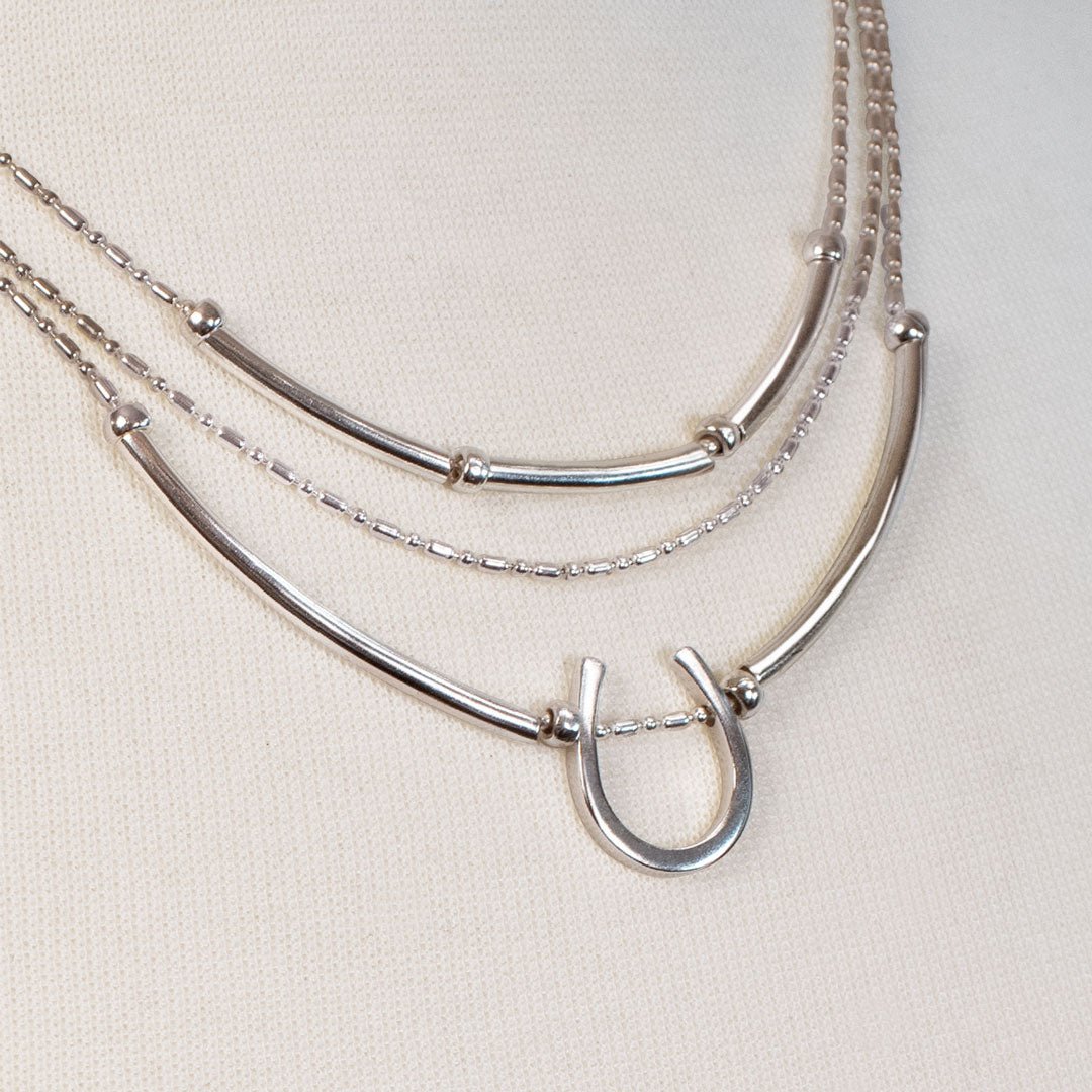 Calista - Equestrian Horseshoe Necklace on Beaded Chain in Silver Urban-Equestrian