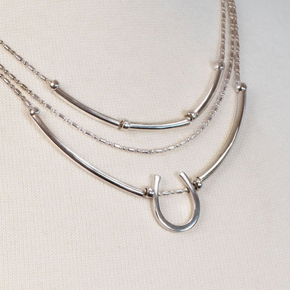 Calista - Equestrian Horseshoe Necklace on Beaded Chain in Silver Urban-Equestrian