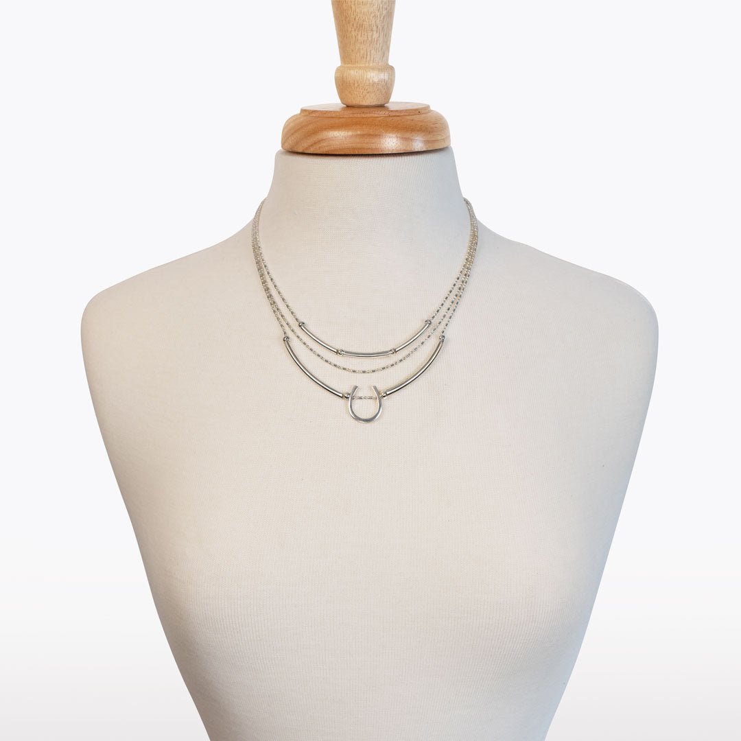 Calista - Equestrian Horseshoe Necklace on Beaded Chain in Silver Urban-Equestrian