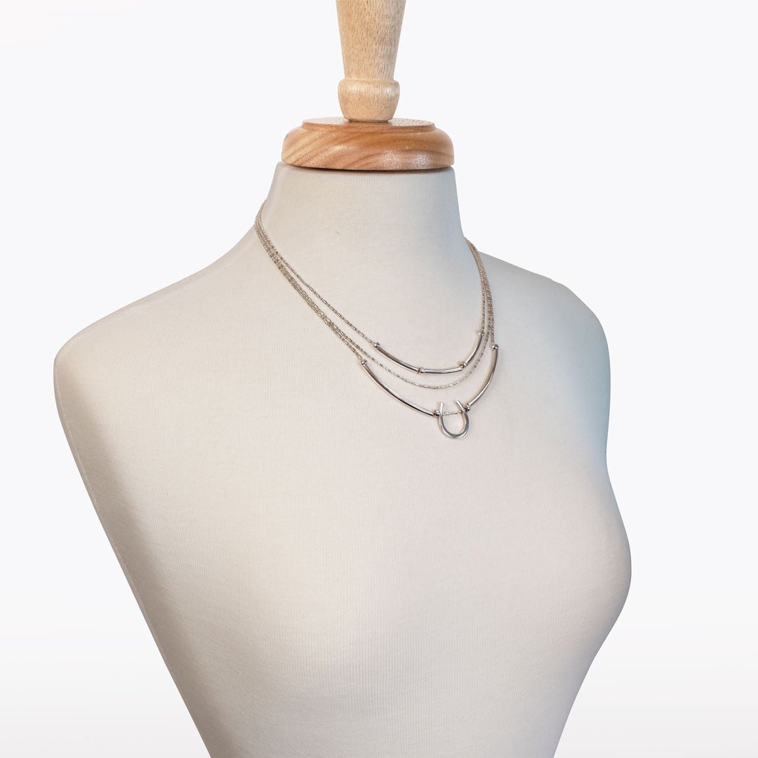 Calista - Equestrian Horseshoe Necklace on Beaded Chain in Silver Urban-Equestrian