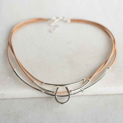 Calista - Equestrian Horseshoe Necklace on Natural Leather Urban-Equestrian