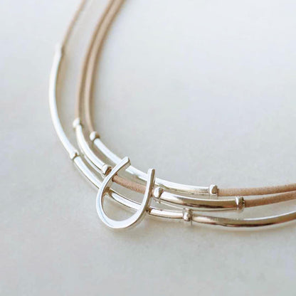 Calista - Equestrian Horseshoe Necklace on Natural Leather Urban-Equestrian