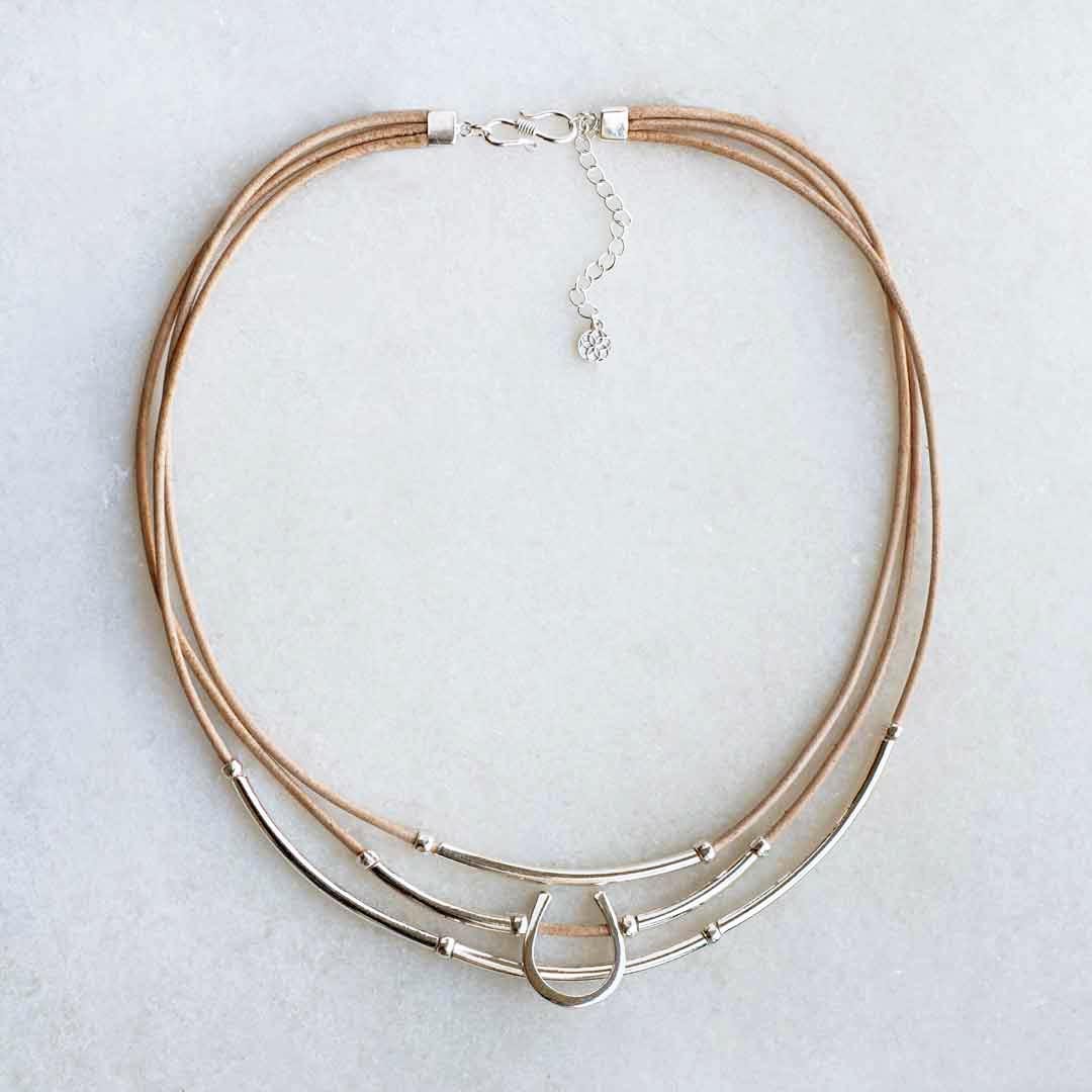 Calista - Equestrian Horseshoe Necklace on Natural Leather Urban-Equestrian