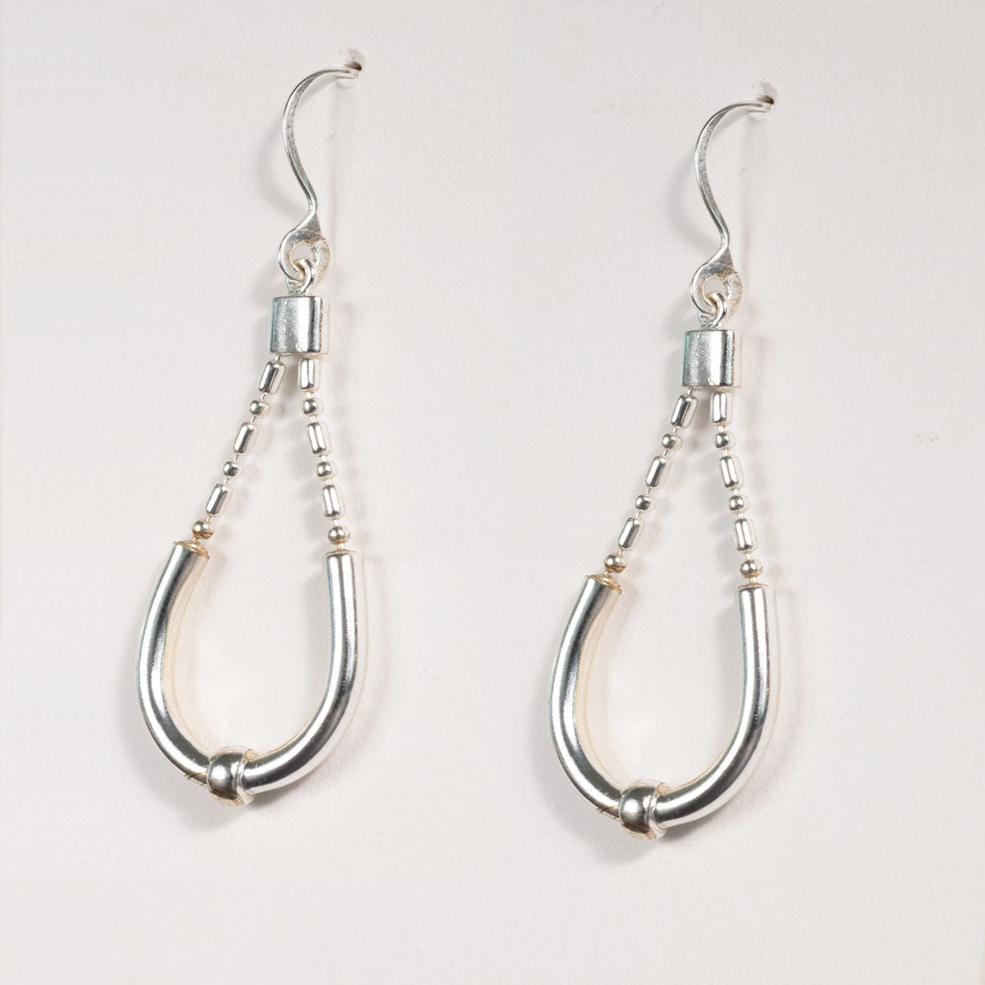 Calista - Sterling Silver Bosal Horseshoe Earring on Beaded Chain Urban-Equestrian