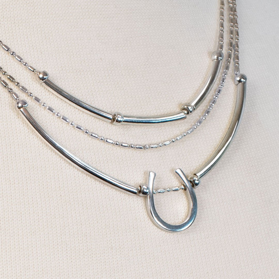 Calista - Sterling Silver Bosal Horseshoe Earring on Beaded Chain Urban-Equestrian