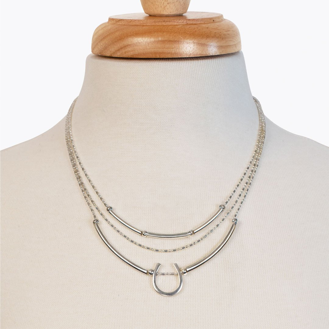 Calista - Sterling Silver Bosal Horseshoe Earring on Beaded Chain Urban-Equestrian