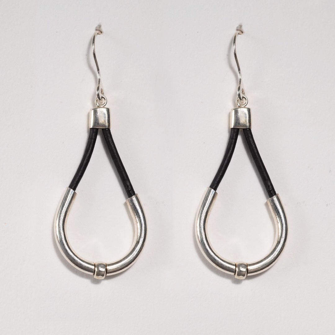 Calista - Sterling Silver Bosal Horseshoe Earring on Black Leather Urban-Equestrian