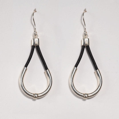 Calista - Sterling Silver Bosal Horseshoe Earring on Black Leather Urban-Equestrian