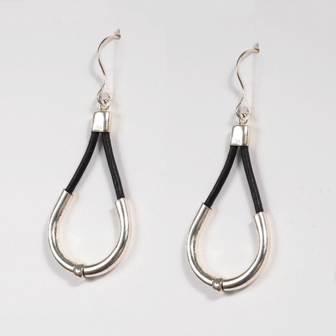 Calista - Sterling Silver Bosal Horseshoe Earring on Black Leather Urban-Equestrian