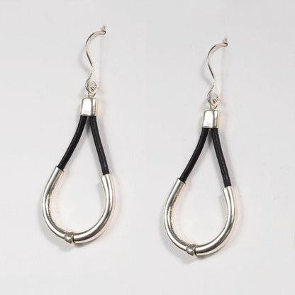 Calista - Sterling Silver Bosal Horseshoe Earring on Black Leather Urban-Equestrian