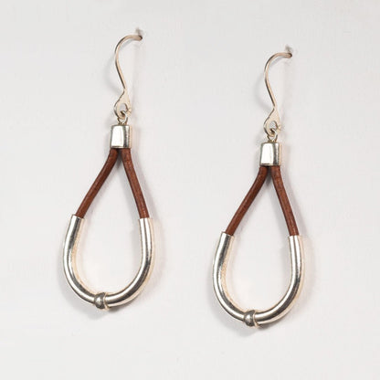 Calista - Sterling Silver Bosal Horseshoe Earring on Brown Leather Urban-Equestrian
