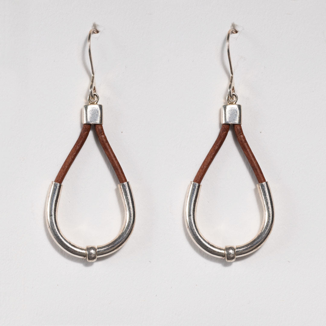 Calista - Sterling Silver Bosal Horseshoe Earring on Brown Leather Urban-Equestrian