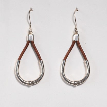 Calista - Sterling Silver Bosal Horseshoe Earring on Brown Leather Urban-Equestrian