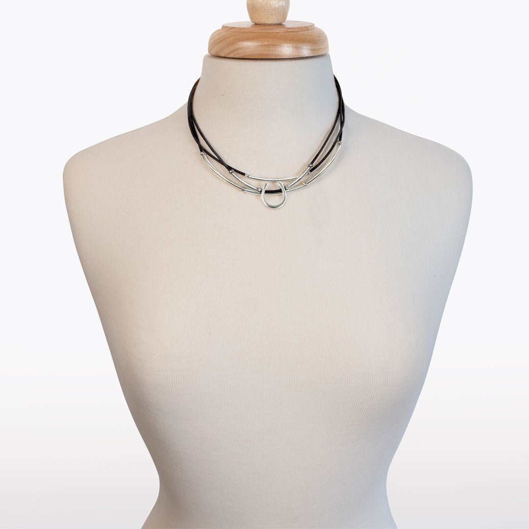 Calista - Equestrian Horseshoe Necklace on Black Leather Urban-Equestrian