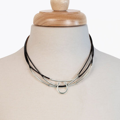 Calista - Equestrian Horseshoe Necklace on Black Leather Urban-Equestrian