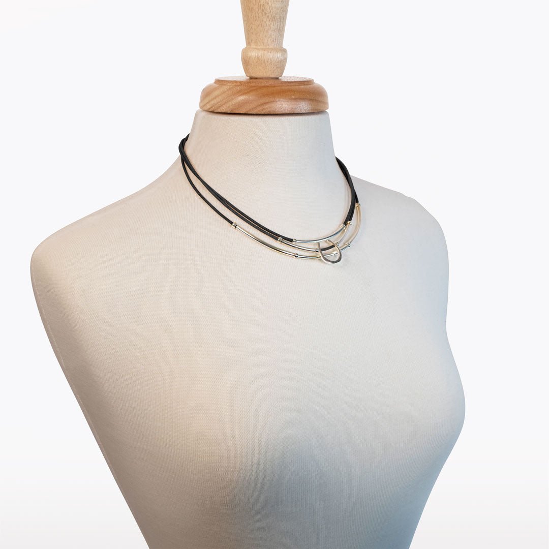 Calista - Equestrian Horseshoe Necklace on Black Leather Urban-Equestrian