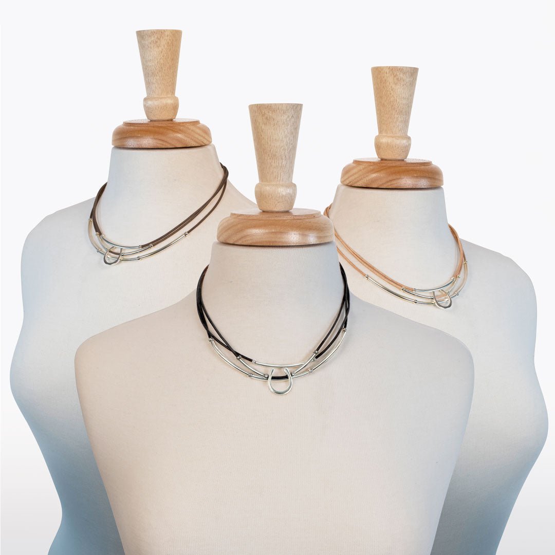 Calista - Equestrian Horseshoe Necklace on Black Leather Urban-Equestrian