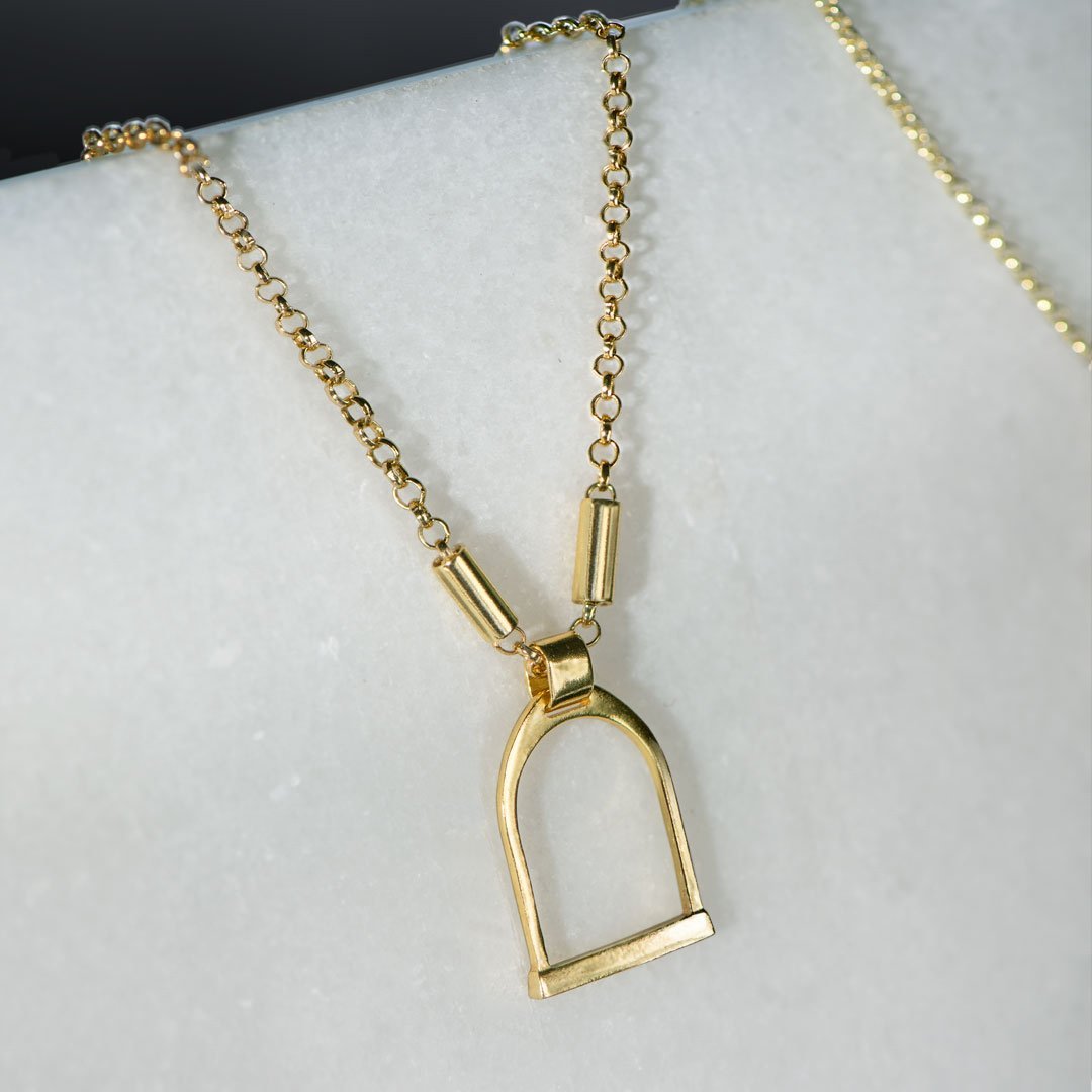 Camden - Handcast Stirrup Pendant in 14K Gold Vermeil w/Rolo Chain Stirrup Necklace Urban-Equestrian