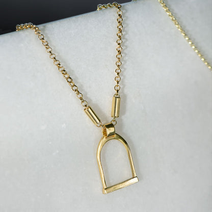 Camden - Handcast Stirrup Pendant in 14K Gold Vermeil w/Rolo Chain Stirrup Necklace Urban-Equestrian