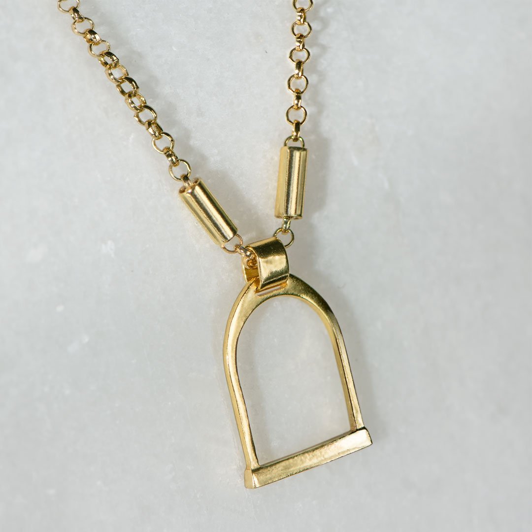 Camden - Handcast Stirrup Pendant in 14K Gold Vermeil w/Rolo Chain Stirrup Necklace Urban-Equestrian
