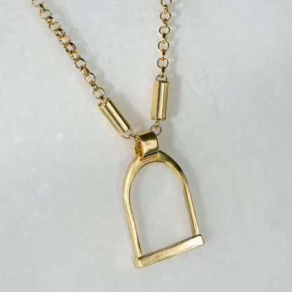 Camden - Handcast Stirrup Pendant in 14K Gold Vermeil w/Rolo Chain Stirrup Necklace Urban-Equestrian