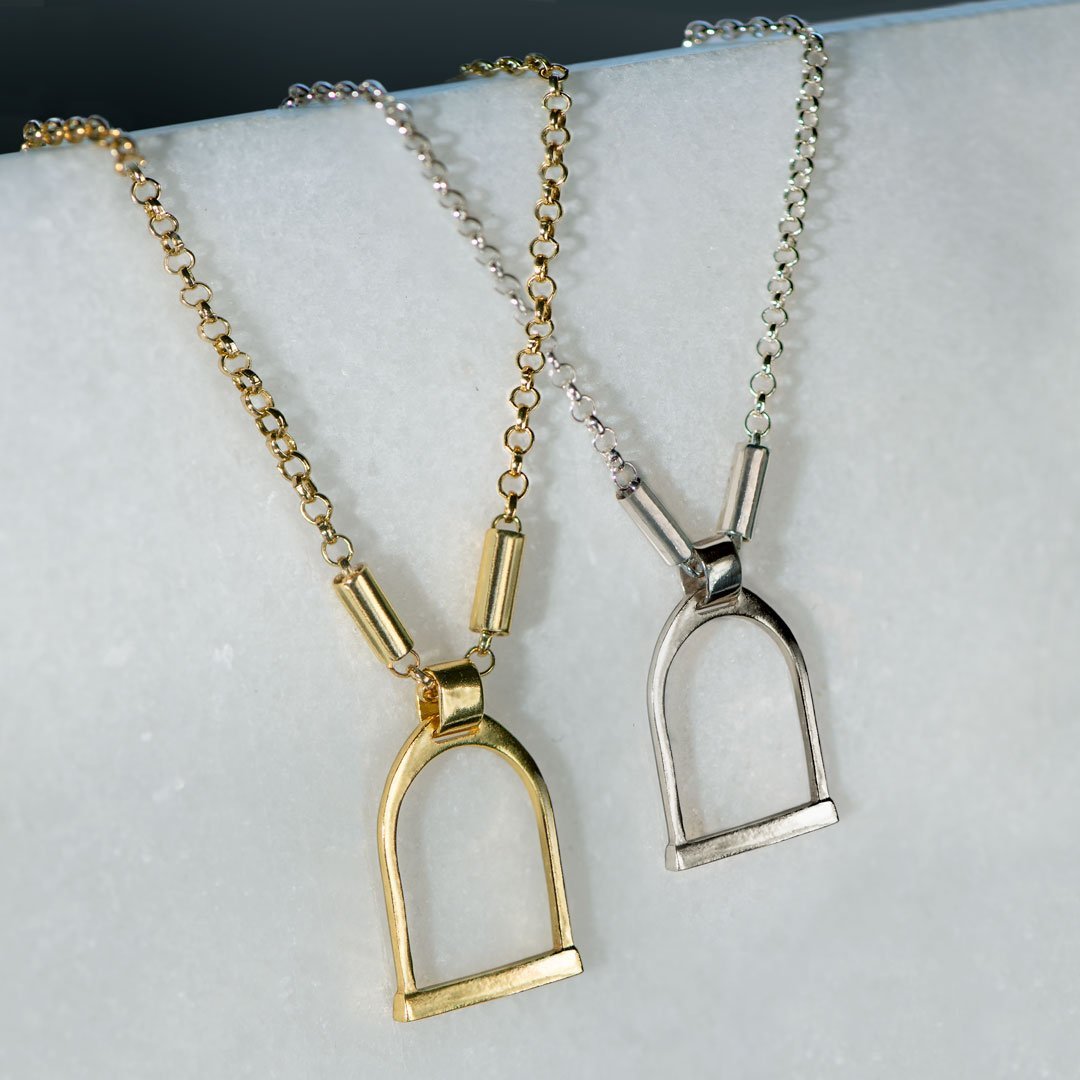 Camden - Handcast Stirrup Pendant in 14K Gold Vermeil w/Rolo Chain Stirrup Necklace Urban-Equestrian