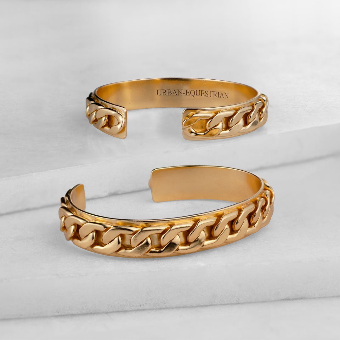 Cadence Equestrian Bracelet - Wide Gold Curb Chain Cuff Urban-Equestrian
