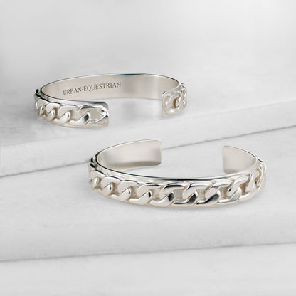 Cadence Equestrian Bracelet  - Wide Silver Curb Chain Cuff Urban-Equestrian