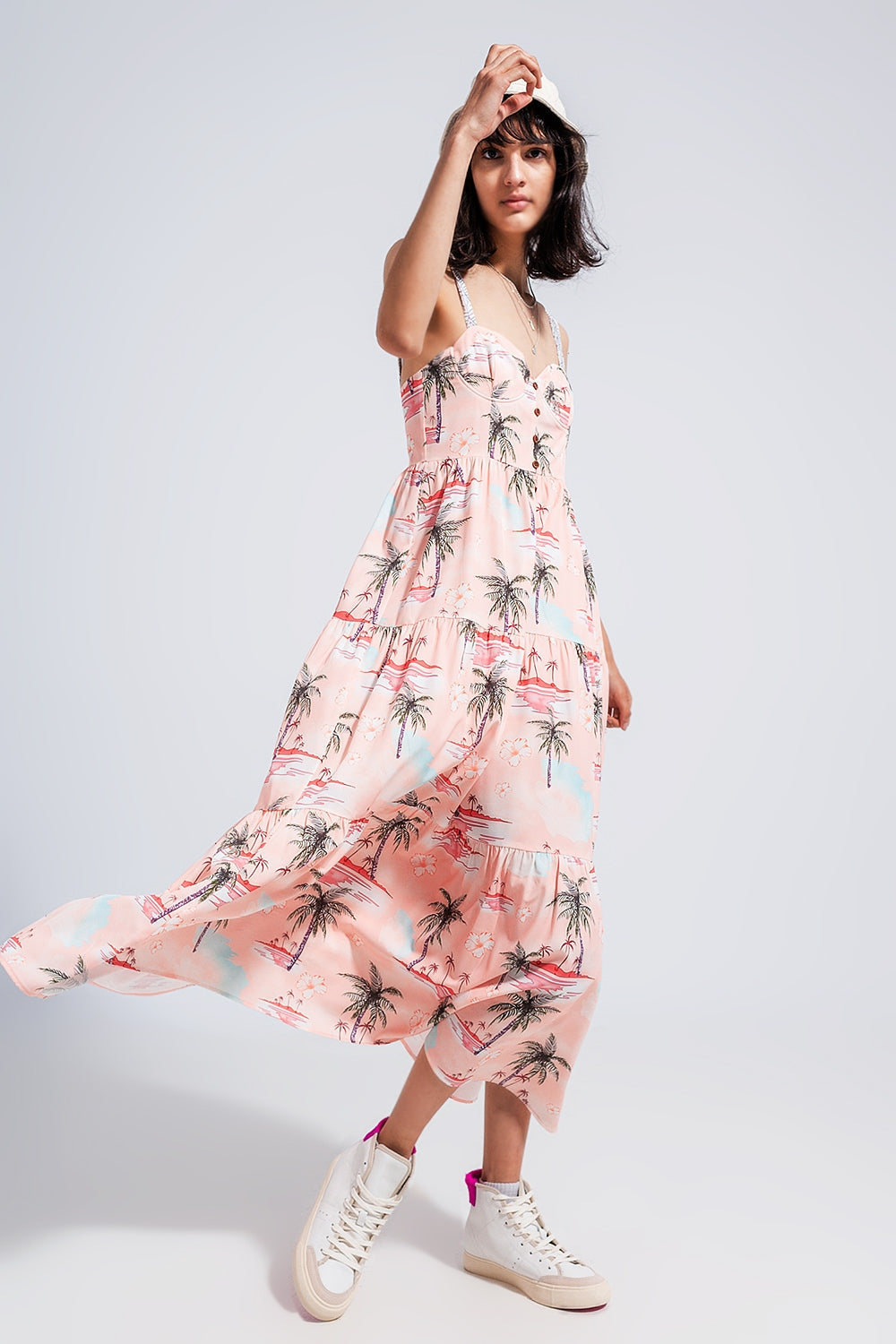 Cami maxi beach dress in natural tropical print Q2store