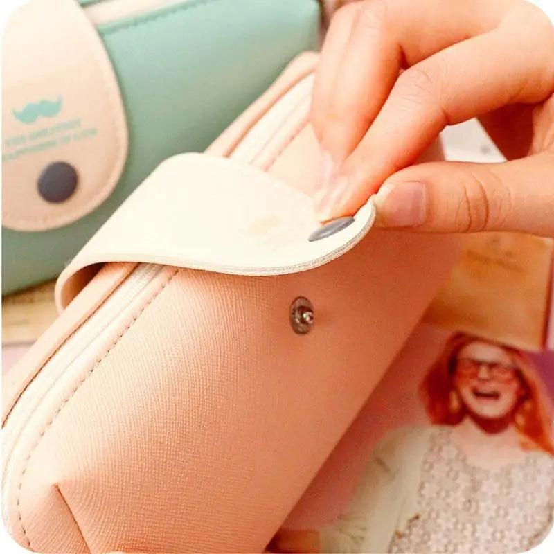 Candy Color Unique Design  PU Leather Metal Button Pencil Cases For Girls Cute Stationary Boy Pencil Pouch For Students Stevvex