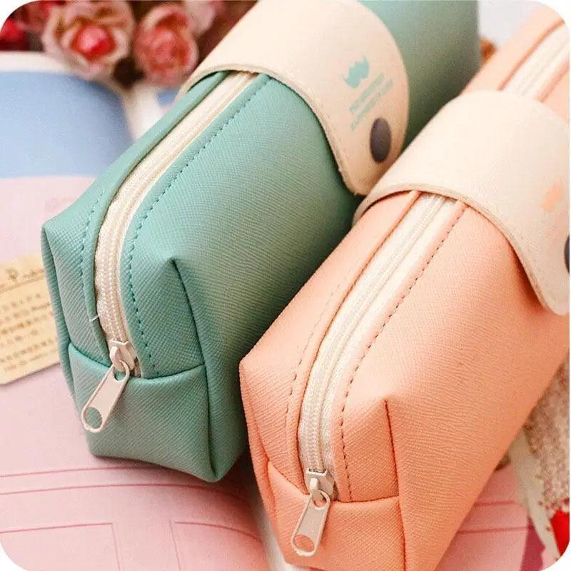 Candy Color Unique Design  PU Leather Metal Button Pencil Cases For Girls Cute Stationary Boy Pencil Pouch For Students Stevvex