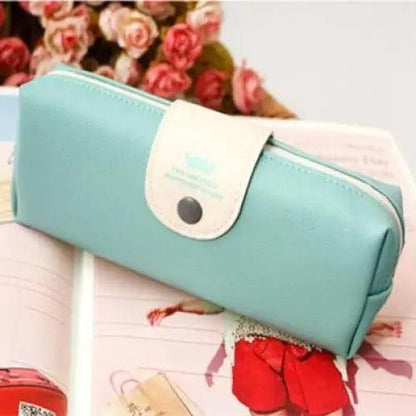 Candy Color Unique Design  PU Leather Metal Button Pencil Cases For Girls Cute Stationary Boy Pencil Pouch For Students Stevvex