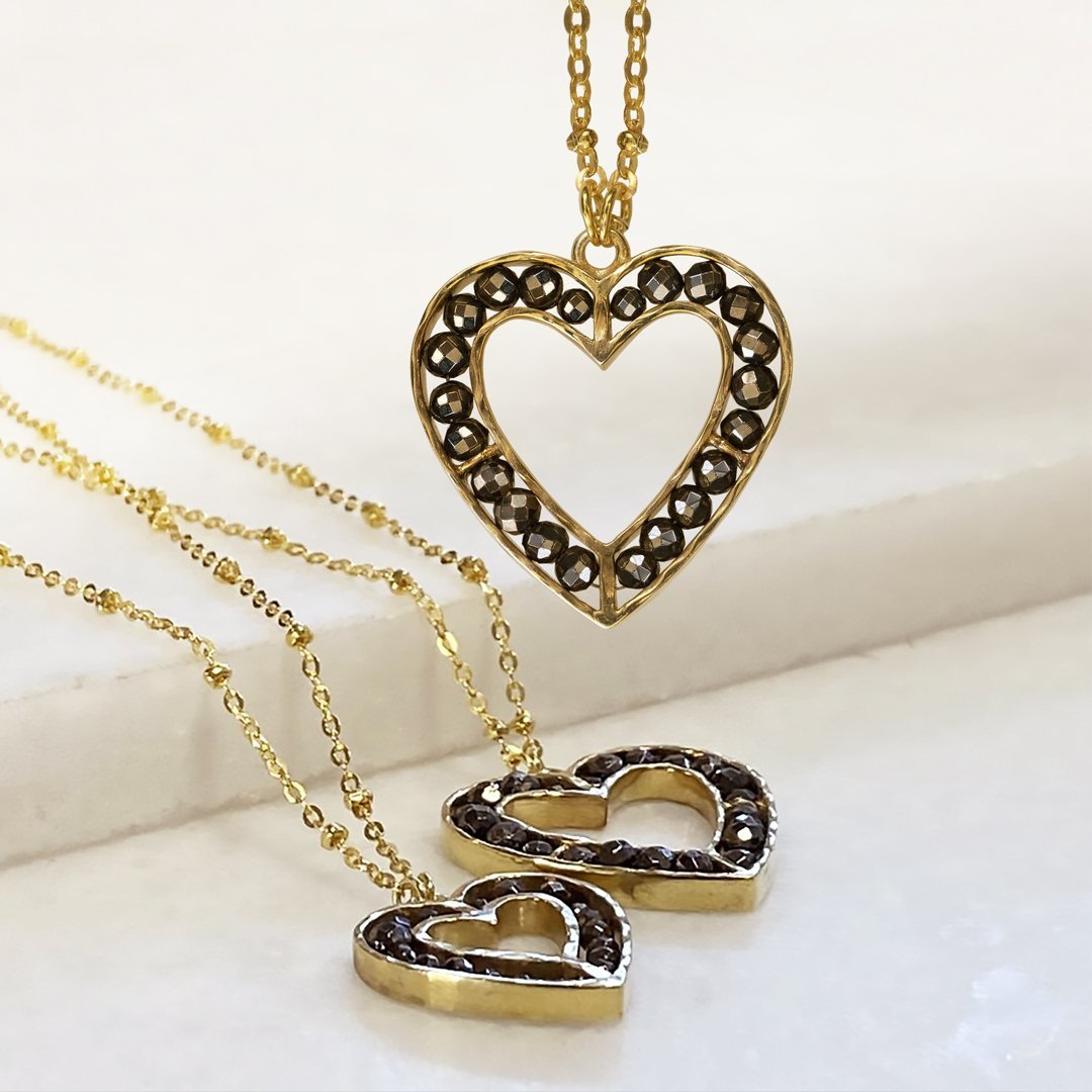 Capriole - Pyrite Equestrian Heart Necklace in Gold - Petite Urban-Equestrian