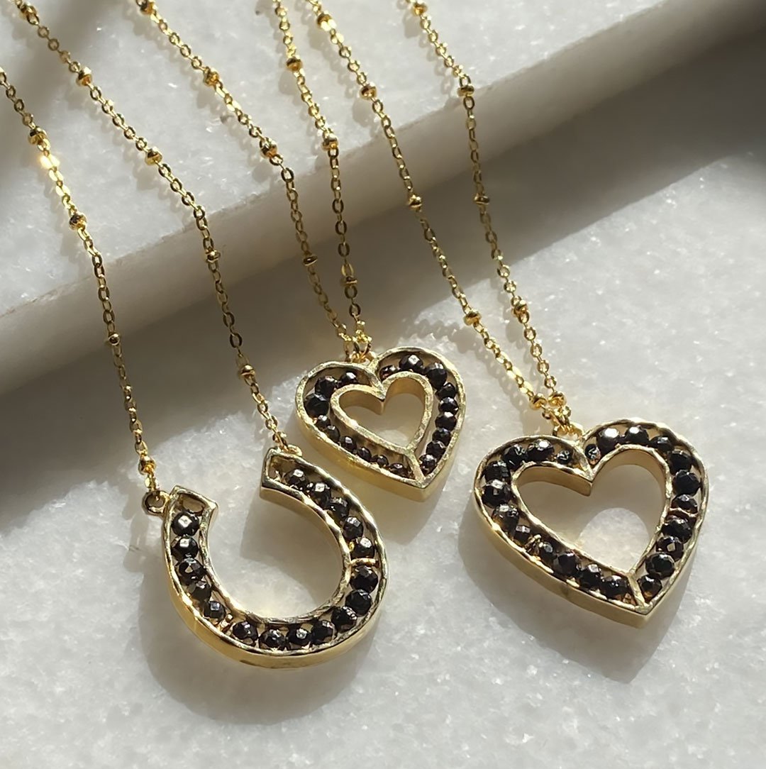 Capriole - Pyrite Equestrian Heart Necklace in Gold - Large Urban-Equestrian