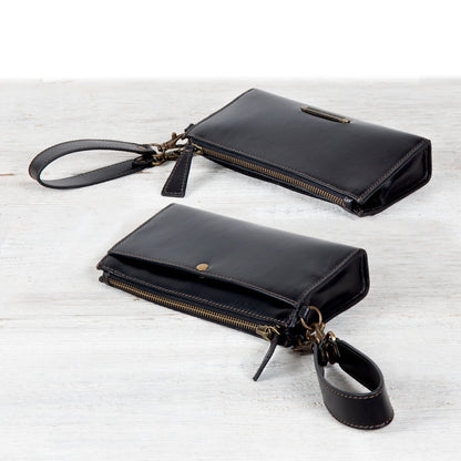 Caravel Wristlet Clutch - Luxury Leather Handbag in Black Urban-Equestrian