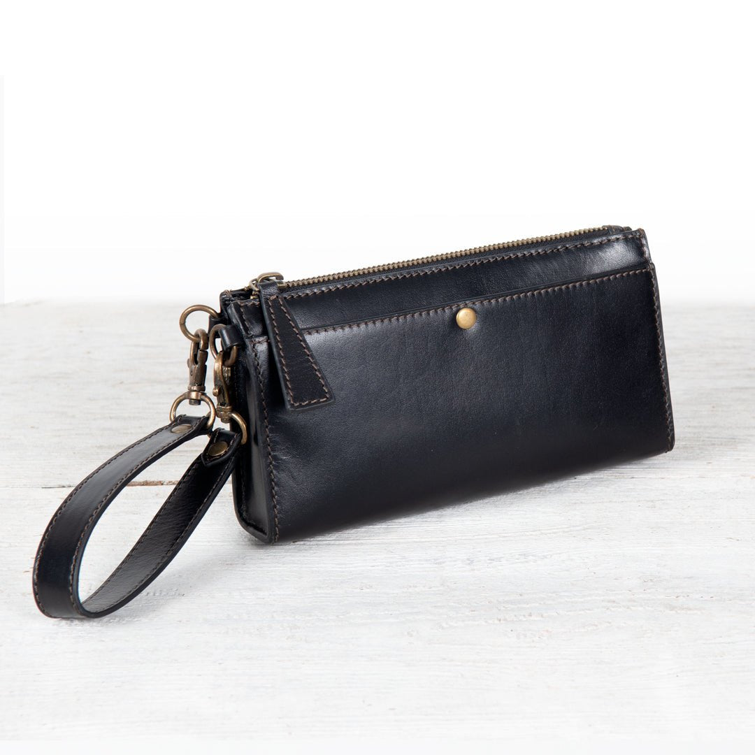 Caravel Wristlet Clutch - Luxury Leather Handbag in Black Urban-Equestrian