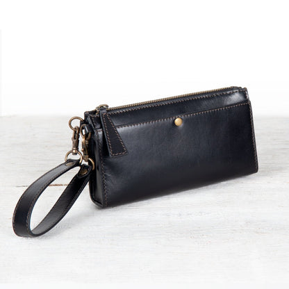 Caravel Wristlet Clutch - Luxury Leather Handbag in Black Urban-Equestrian