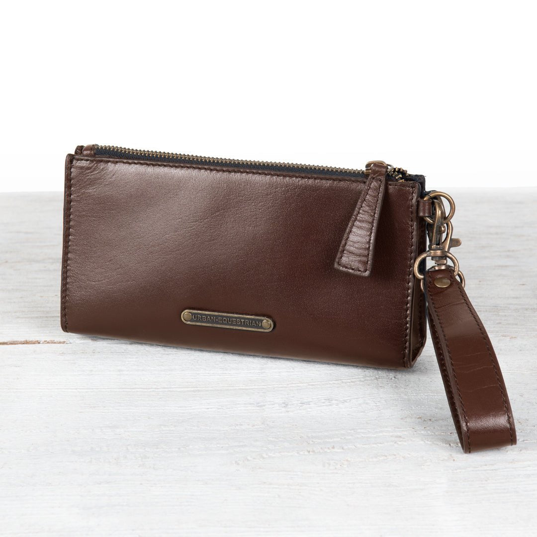 Caravel Wristlet Clutch - Luxury Leather Handbag in Deep Brown Urban-Equestrian