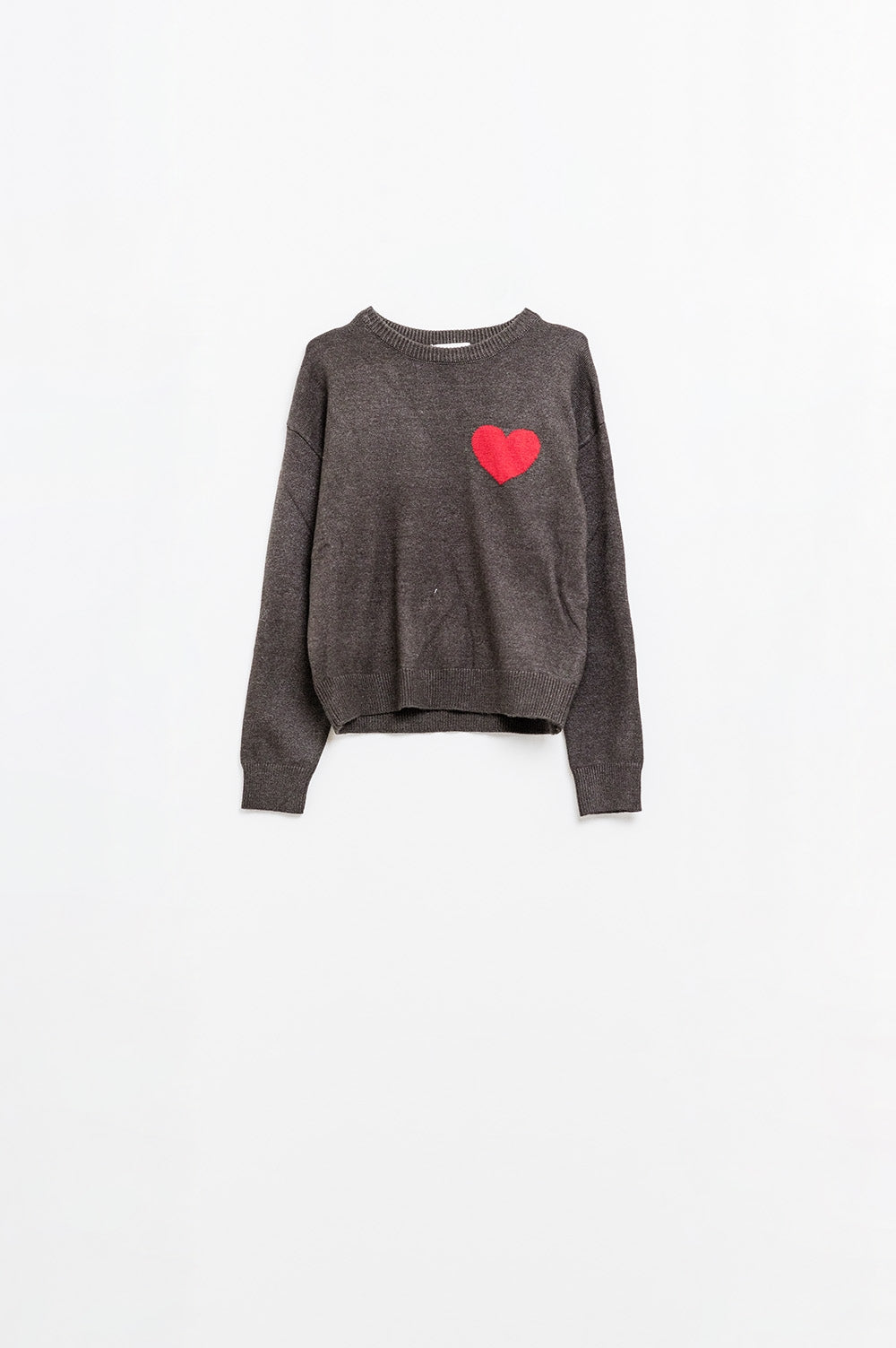 carbon grey sweater with red heart detail Q2store
