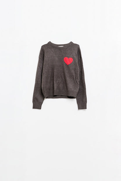 carbon grey sweater with red heart detail Q2store