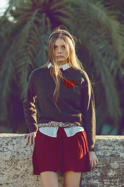carbon grey sweater with red heart detail Q2store
